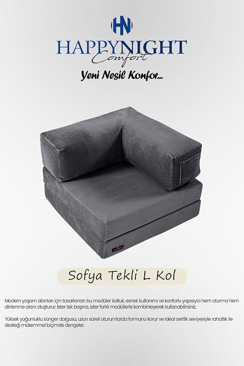 Sofya Tekli Koltuk L Kol | Oyun Koltuğu | Sünger Koltuk | Sinema Koltuğu. 90x90 CM (Antrasit)