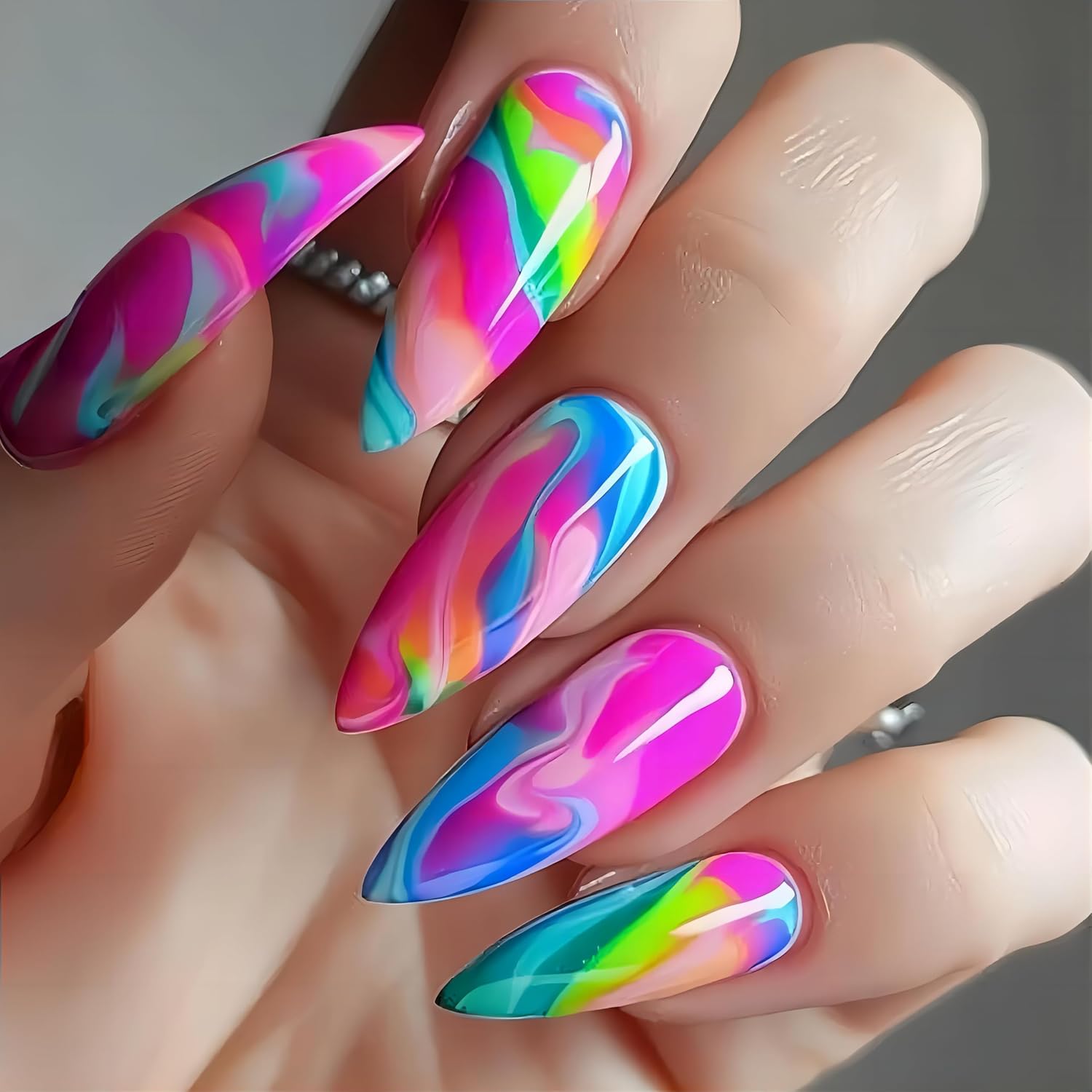 Semi Cured Gel Nail Strips with Colorful Gradient Designs Gel Nail Stickers Wraps Need UVLED Light Glossy Strips Salon Quality, Long Lasting for Women 20Psc