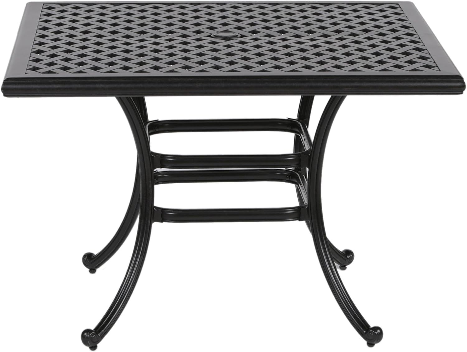 Penau 44 Inchs Square Outdoor Dining Table, Solid Cast Aluminum Construction, Patio Table with Lattice Pattern Top and Umbrella Hole, Antique Bronze Finish, 44 Inchs Length Width, 29 Inchs Height