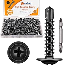 weideer 200pcs #8×3/4" Self Tapping Screws for Metal, Sheet Metal Screws, 410 Stainless Steel Black Oxide Truss Head Screw,Self Drilling Screws,Quick Tapping Screw with Screwdriver Bit