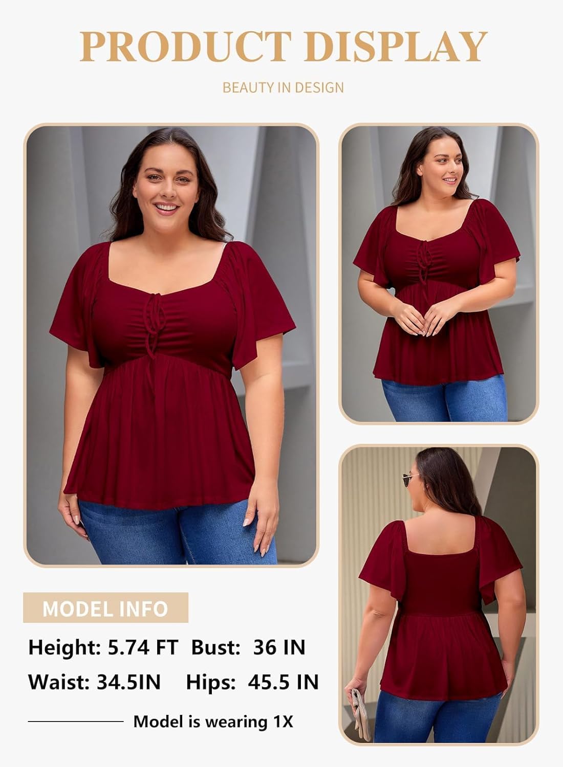 Eytino Plus Size Tops for Women Sweetheart Neck Short Sleeve Peplum Blouse Summer Loose Babydoll Shirts(1X-5X) - Image 3