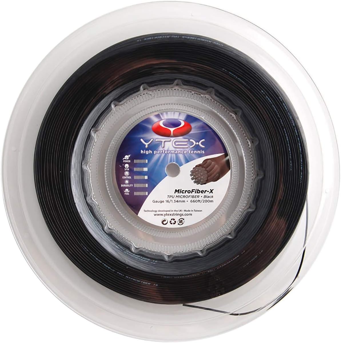 YTEX MicrofiberX Black TPU Tennis Racquet String Set (16