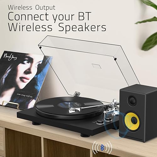 Miniatura 7 de Tocadiscos para disco de vinilo Salida inalámbrica Reproductor de discos Plato de aluminio de accionamiento por correa LP Mesa giratoria de 2