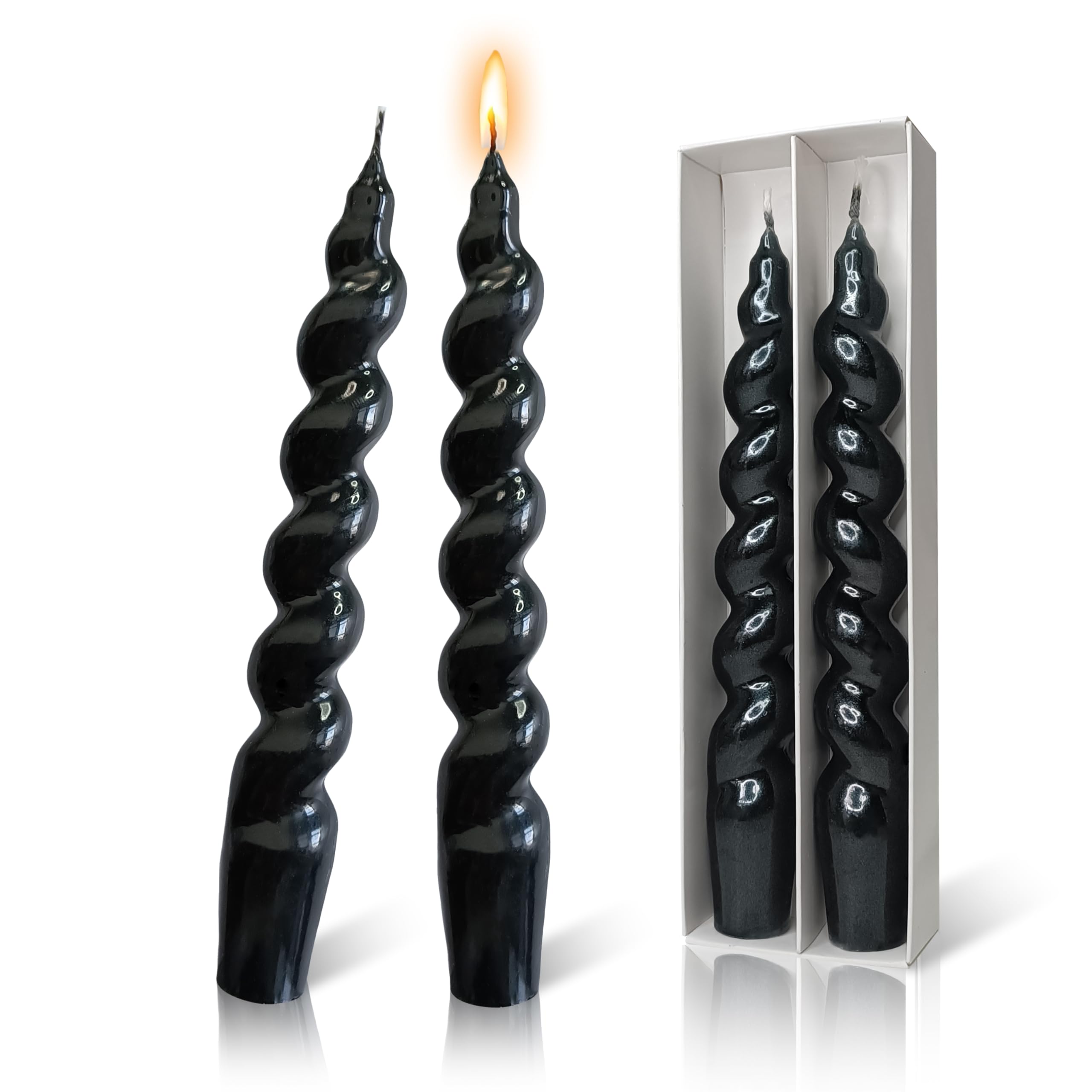 FLAMMUL Short Spiral Taper Candles Black Unscented Twisted Candle Handmade Smokeless Candle Sticks 7.5 Inch for Home Decor Holiday Church Weddings 2