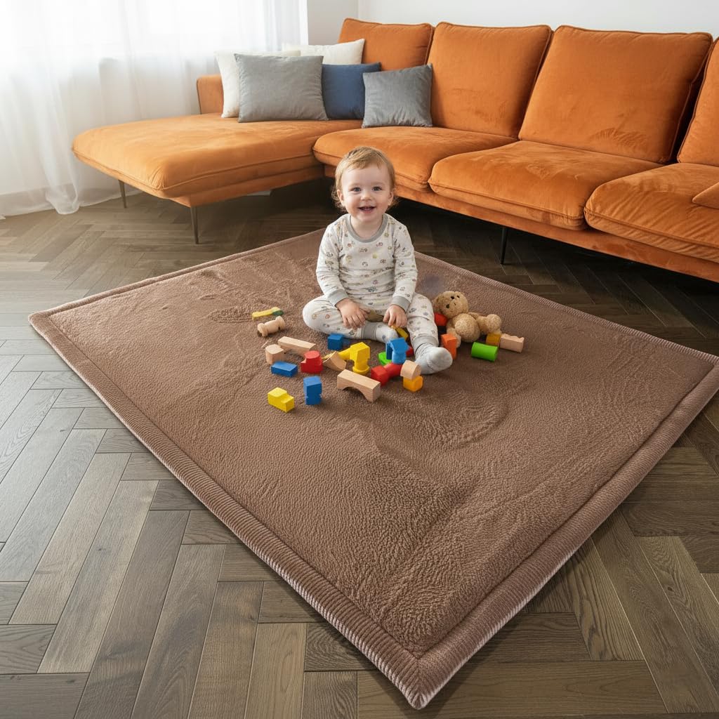 VIMODA Teppich Baby Spielmatte kinderteppich Krabbeldecke hochwertigem Schaum rutschfest,Farbe:Braun;Maße:140x200 cm