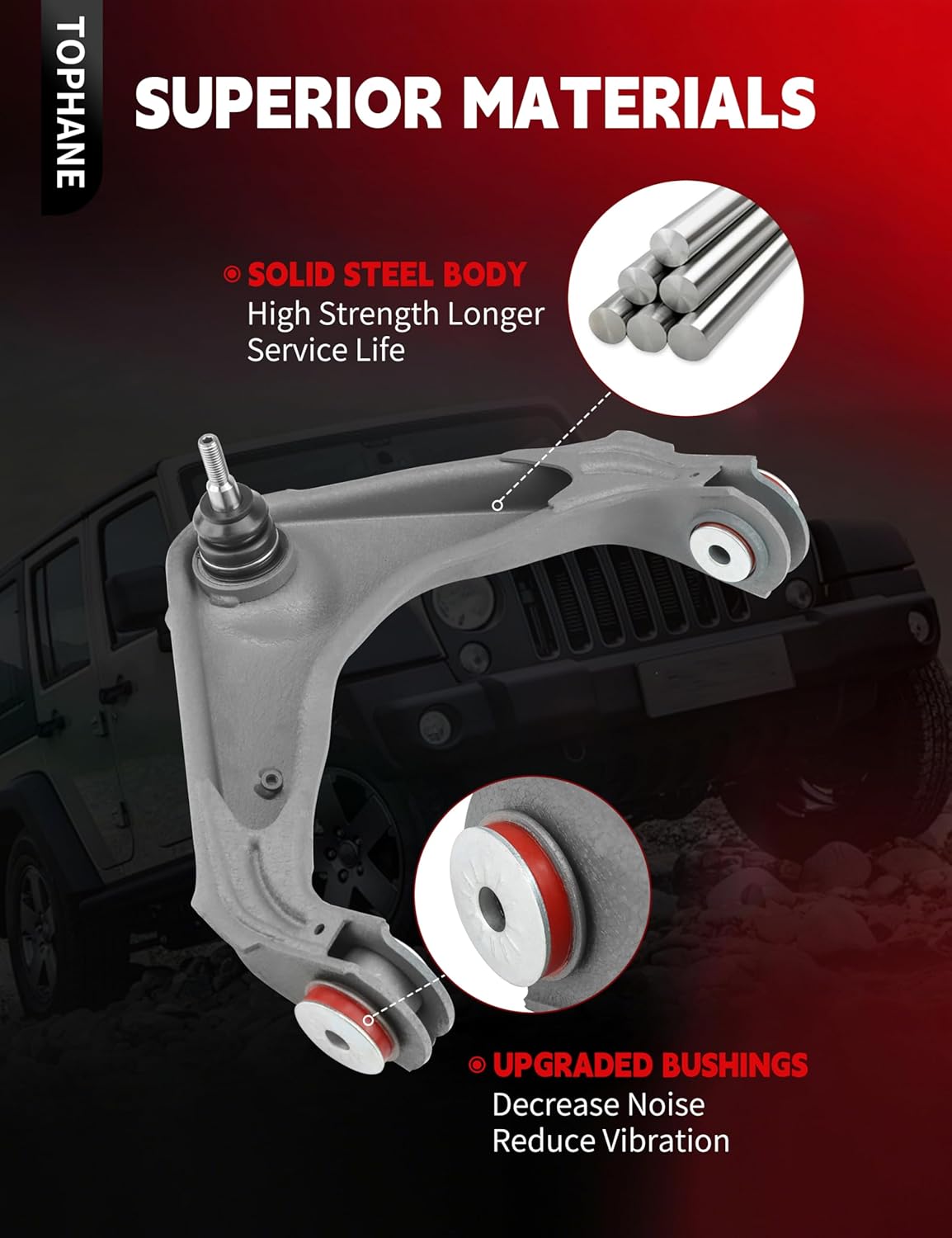 Front Upper Control Arms for Chevy Silverado 2500 HD GMC Sierra 2500 HD, Avalanche Suburban 2500 GMC Yukon XL 2500 - PU Bushing, Wrinkle Gray