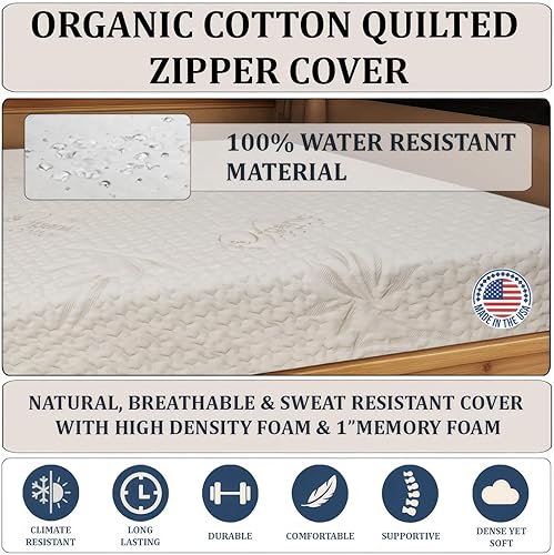 Miniatura 3 de Foamma Colchón de espuma de alta densidad de 4 x 48 x 75 pulgadas, para camión, caravana, litera de alta densidad, funda de algodón orgánico, Alta