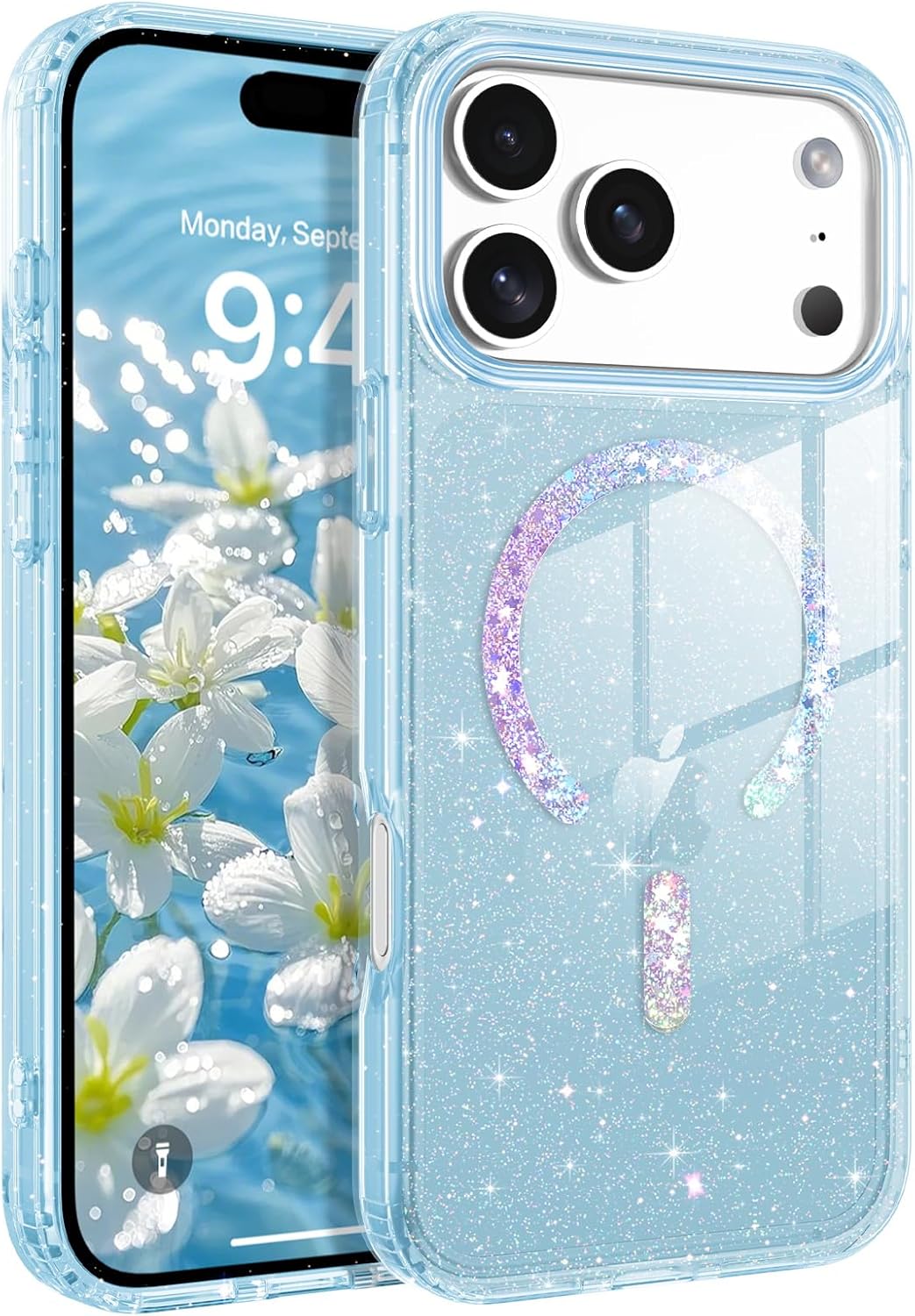 BENTOBEN Magnetic for iPhone 17 Pro Max Case, Clear Crystal Glitter Bling 17 Pro Max Phone Case [Compatible with MagSafe],Shockproof Sparkly Cute Women Girl Cover for iPhone 17 Pro Max,Light Blue