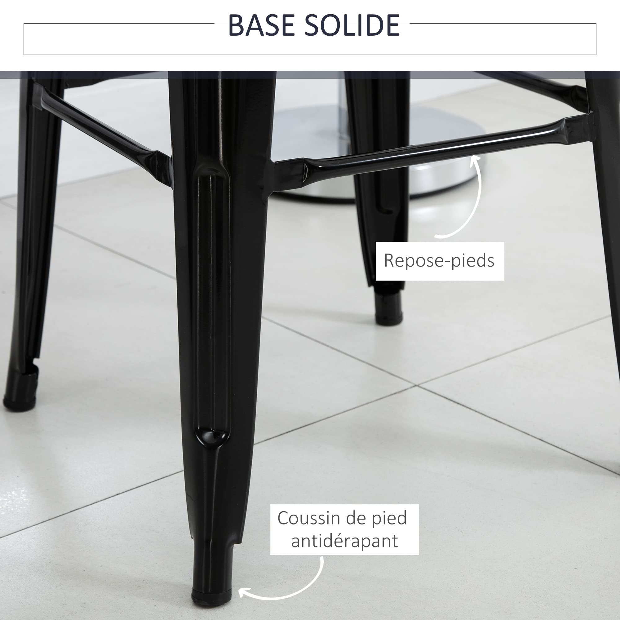 HOMCOM Lot de 4 tabourets de Bar Empilable Chaise de Bar Industriel avec Dossier Repose-Pied Hauteur d'Assise 76 cm métal Noir