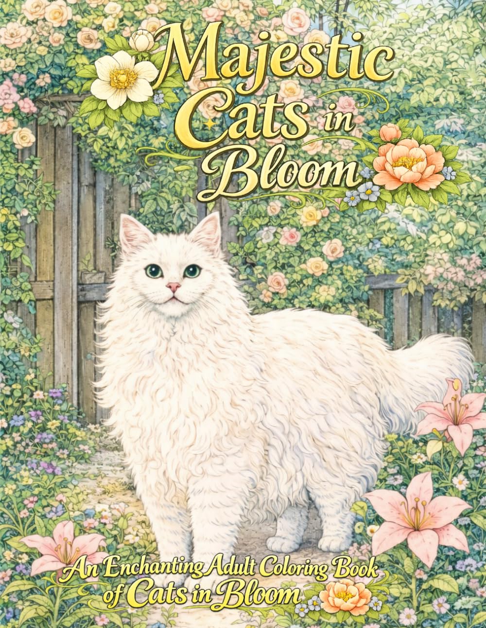Majestic Cats in Bloom: Intricate Floral Cat Coloring for Calm, Beauty & Whimsical Smiles