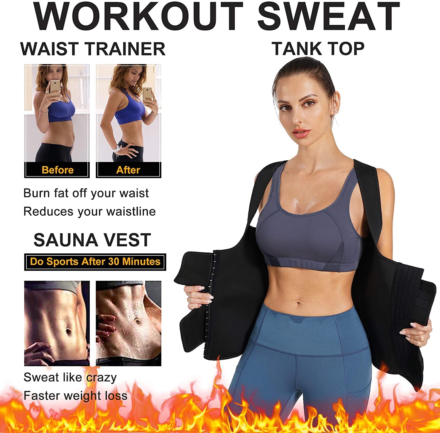 KUMAYES Gilet Dimagrante Donna Canotta Snellente Maglia Sauna Neoprene Fascia Addominale Top per Sudore Allenamento Fitness