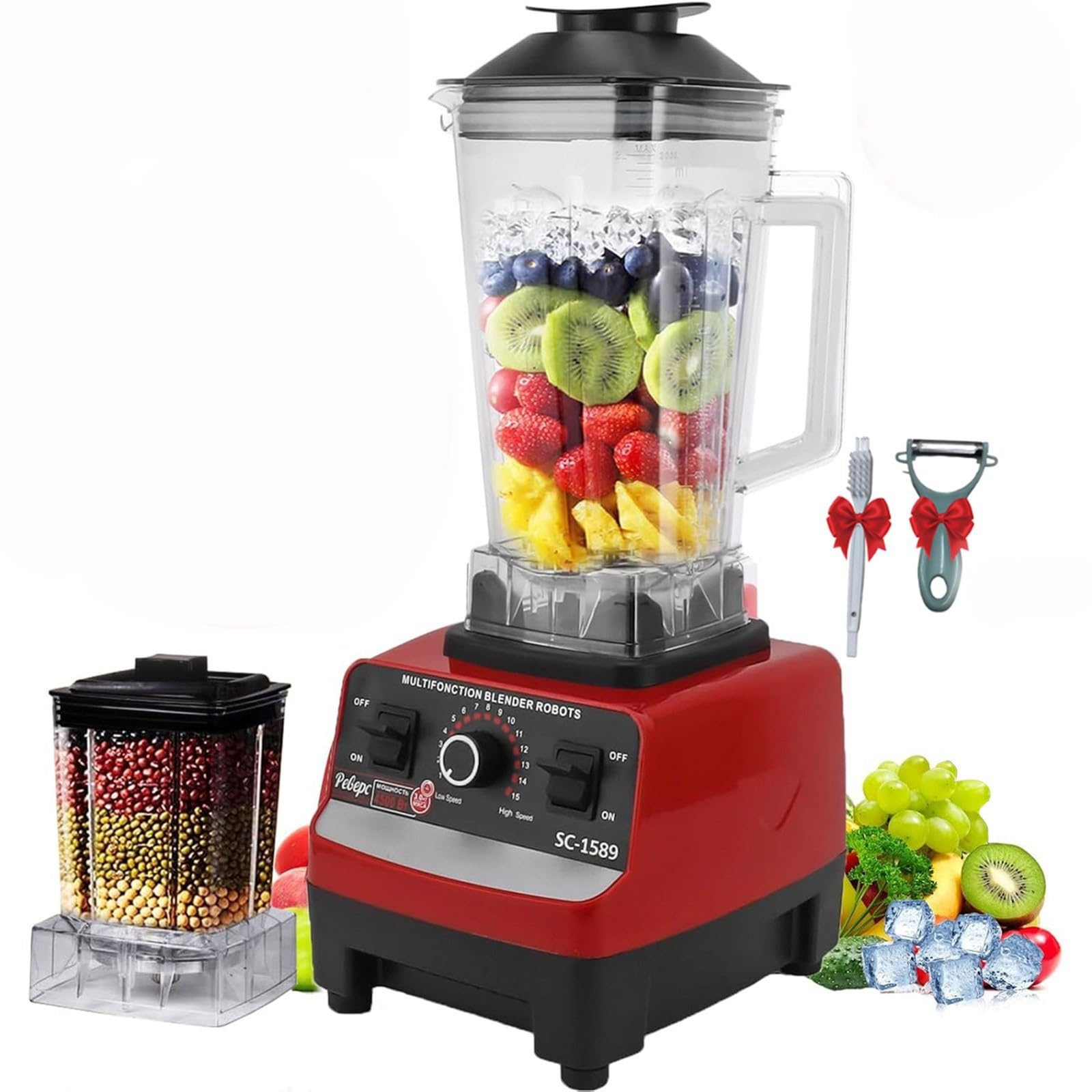 Multifunction Blender for Kitchen, 2L Smoothie Blender with 700ml Grinder Cup, 15 Speeds and Pulse, 6 Stainless Steel Blades, BPA-Free Jug, Ice Crushing Blender for Shakes, Soups, Nuts and Spices