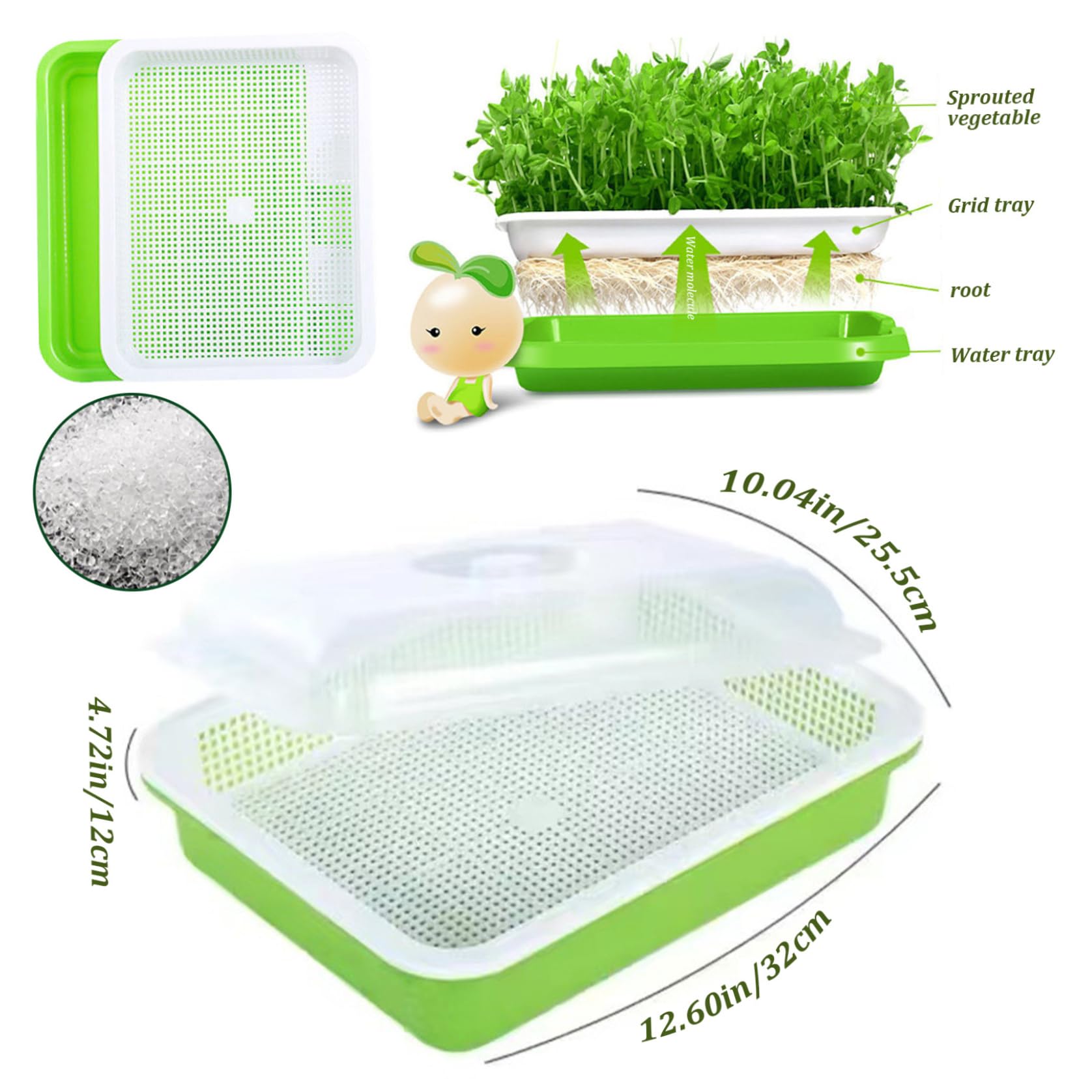 Microgreens-Anzuchtschalen, 25, 4 x 30, 5 cm, Sprossen-Anzuchtset, 11, 9 cm große Sprossenschale mit Deckel, Wiederverwendbare Samen-Starterschale für Weizengrasbohnen, Samen-Sprossen-Set