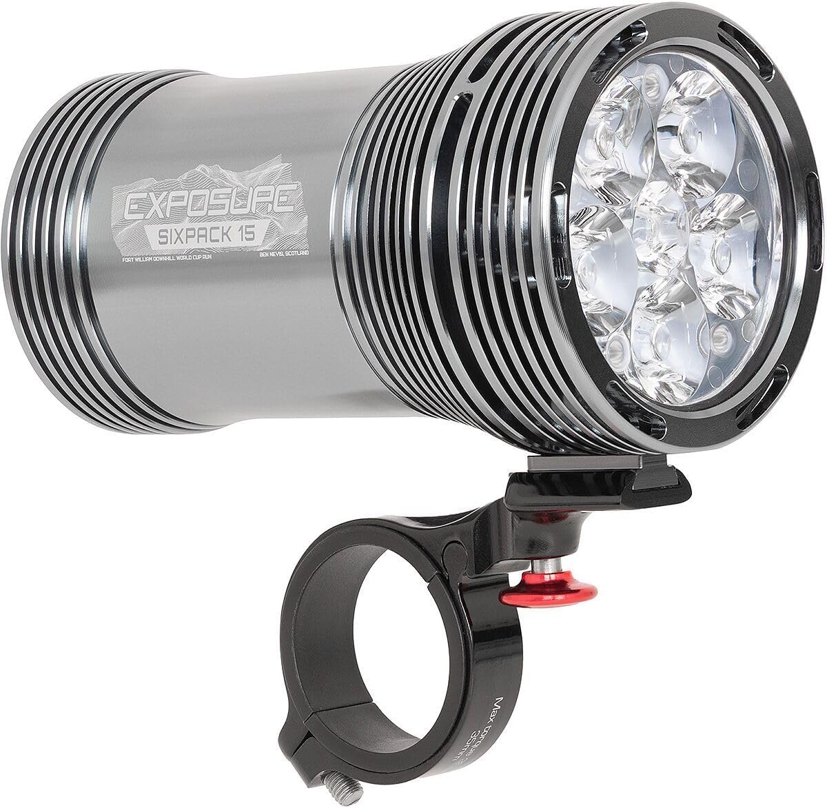 Exposure Lights Six Pack 15, Bike Light, Gunmetal Grey, IP67 Waterproof, CNC-machined 6063 Aluminium, USB-C Rechargeable, 403g, Handlebar Mount, 6000 Lumens