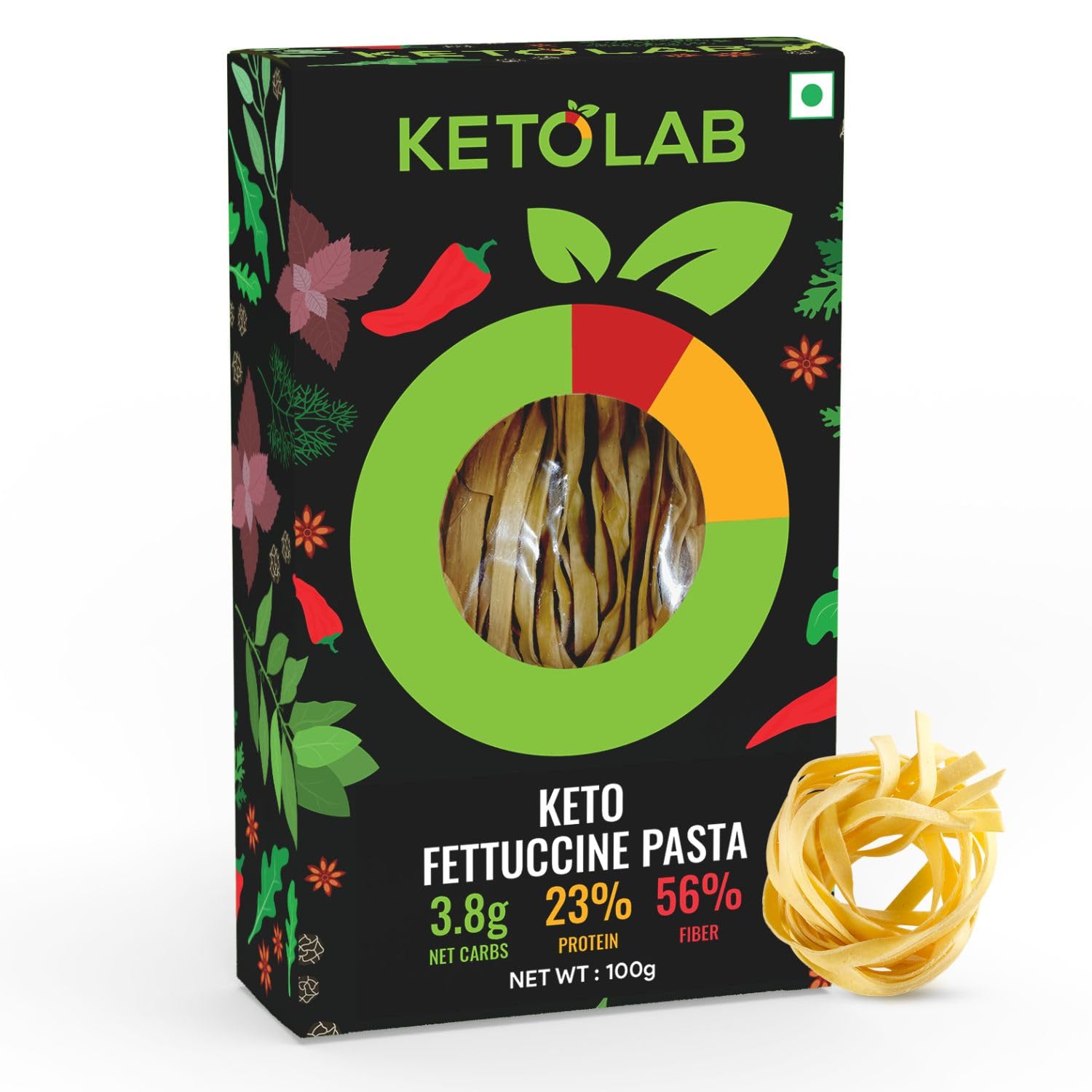 Ketolab Keto Fettuccine Pasta (Flat noodles), 100 Gms, 1 Pack, 3.8g Net Carb & 23% High Protein/Serving, Identical to Regular Pasta, Low Carb, High Fibre, Low GI, Keto Diet, Diabetic Friendly-image-47