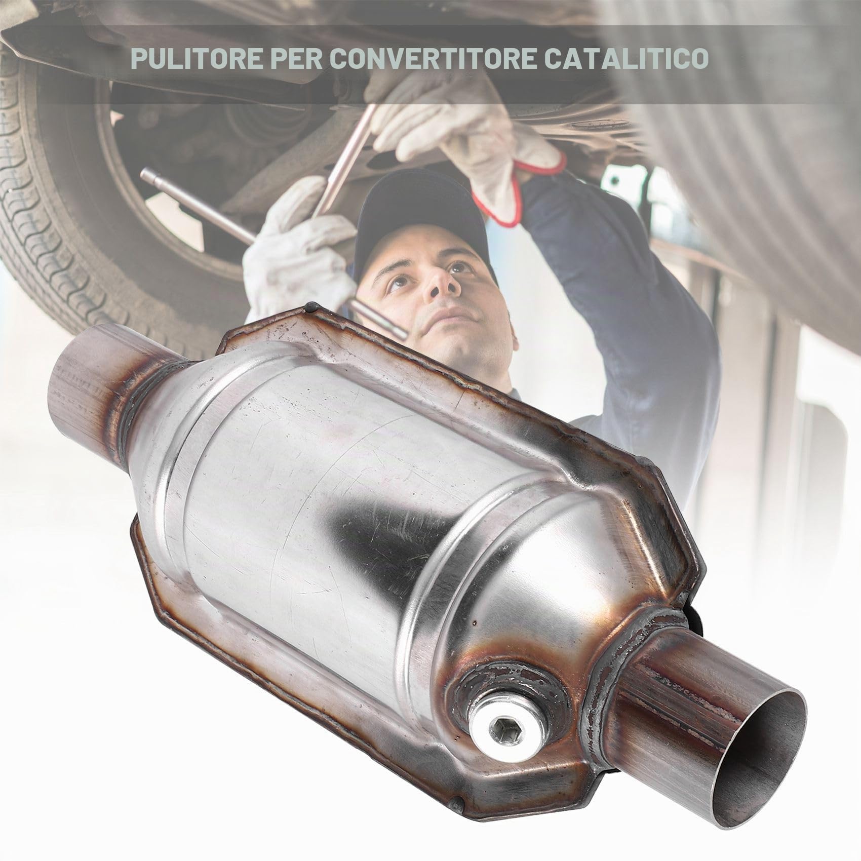 Catalizzatore universale Aboiledy con ingresso/uscita, con collegamento O2 e protezione termica 53004 Catalizzatore per auto in acciaio inossidabile