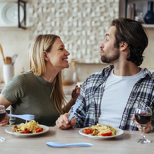 Vista 18 de Yahenda Juego de 28 utensilios de viaje reutilizables con estuche, cubiertos de paja de trigo, cuchara, cuchillo, tenedor, vajilla, fiambrera