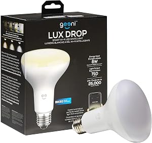 Geeni LUX Drop Wi-Fi LED Light Bulb, Tunable White (2700K-6500K), 1-Pack – Dimmable BR30 Bulb, 65-Watt Equivalent – No Hub Required – Works with Alexa and Google