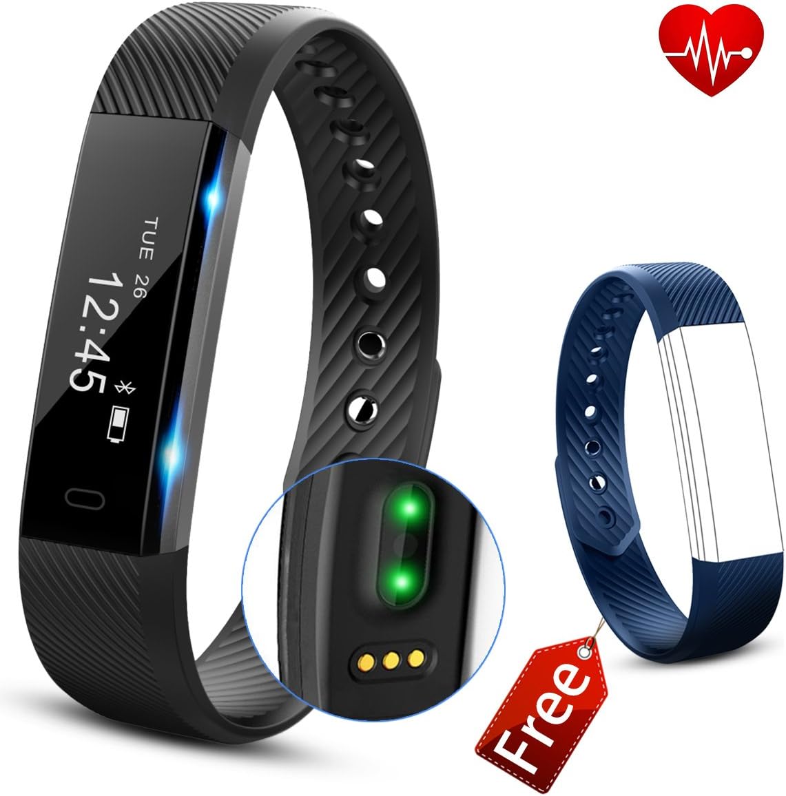 Fitness Tracker with Heart Rate Monitor, Smart Band with Step Track, Pedometer Bluetooth Activity Bracelet Sleep Monitor, Waterproof Band for iPhone & Android phones, Molorical UP2