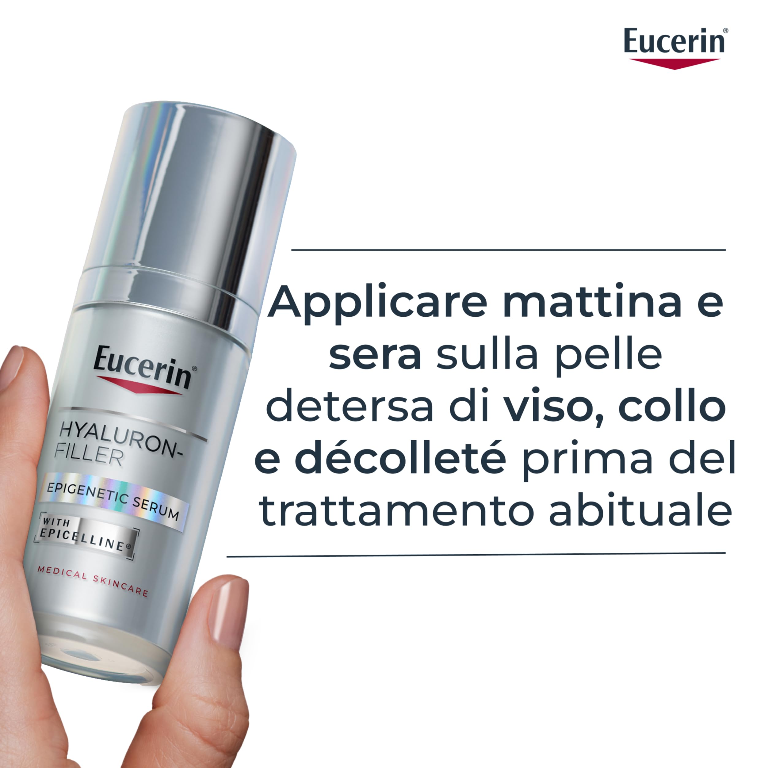 Eucerin Hyaluron-Filler Epigenetic Serum 30 ml, Siero viso antirughe che corregge visibilmente i 10 segni dell'età della pelle, Siero viso Acido Ialuronico ed Epicelline per un effetto lifting
