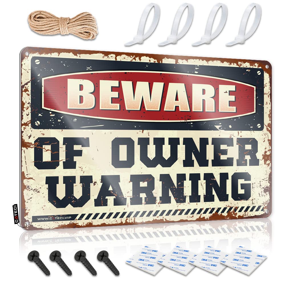 HELIOFORGE Mancave Signs And Decor Beware Of Owner Warning Tin Sign In Home Bar Signs Metal Tin Signs Funny(20X30CM)
