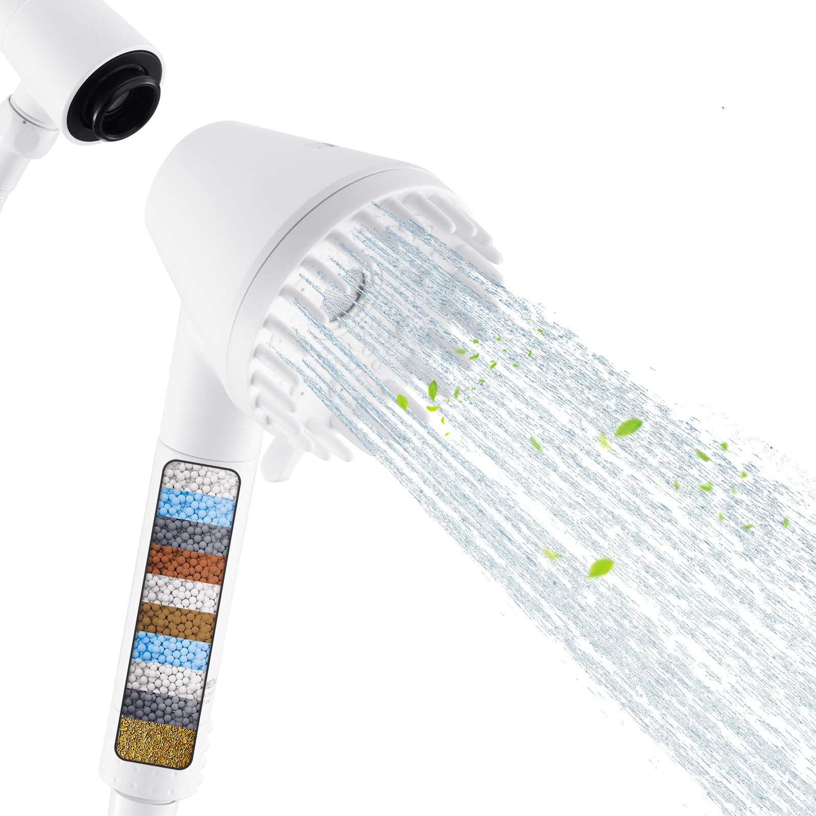 Ryamen 2026 Magnetic Filtered Shower Head with Handheld– High Pressure Showerhead with Power Wash Mode, Chlorine Removal, Massage Brush, Pressure Adjustable, One-Touch Pause (White)