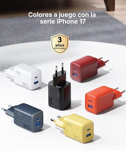 INIU 30 W USB C Charger Pack of 2, [USBC + USBA] Fast Charger with Cable, Gan PD 3.0 Multiple Power Supply, USB C Charger for iPhone 16 15 Pro Max, iPad, Galaxy S25 S24 S23 Ultra, Google ECC - 7