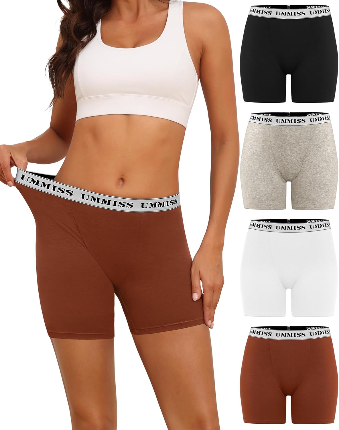 UMMISS Womens Boxer Briefs Underwear Boy Shorts Cotton Underwear Soft Anti Chafing Ladies Panties 4 Pack
