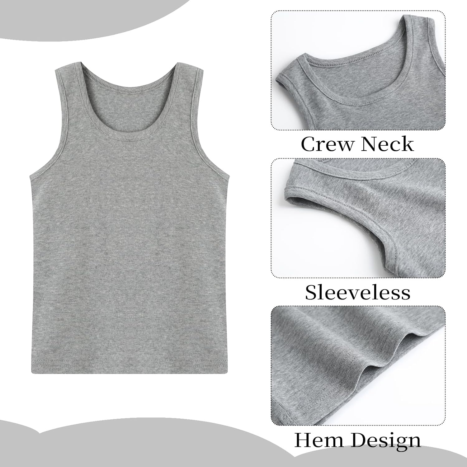 5 Pack Boys Kids Tank Tops Cotton Undershirts Sleeveless Crew Neck Tank Tops for Toddlers