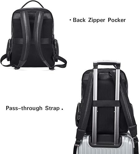 Miniatura 7 de BOSTANTEN Mochila de cuero para hombre, mochila para computadora portátil de 15,6 pulgadas, bolsa de viaje para universidad, 3-guijarro negro, Cuero