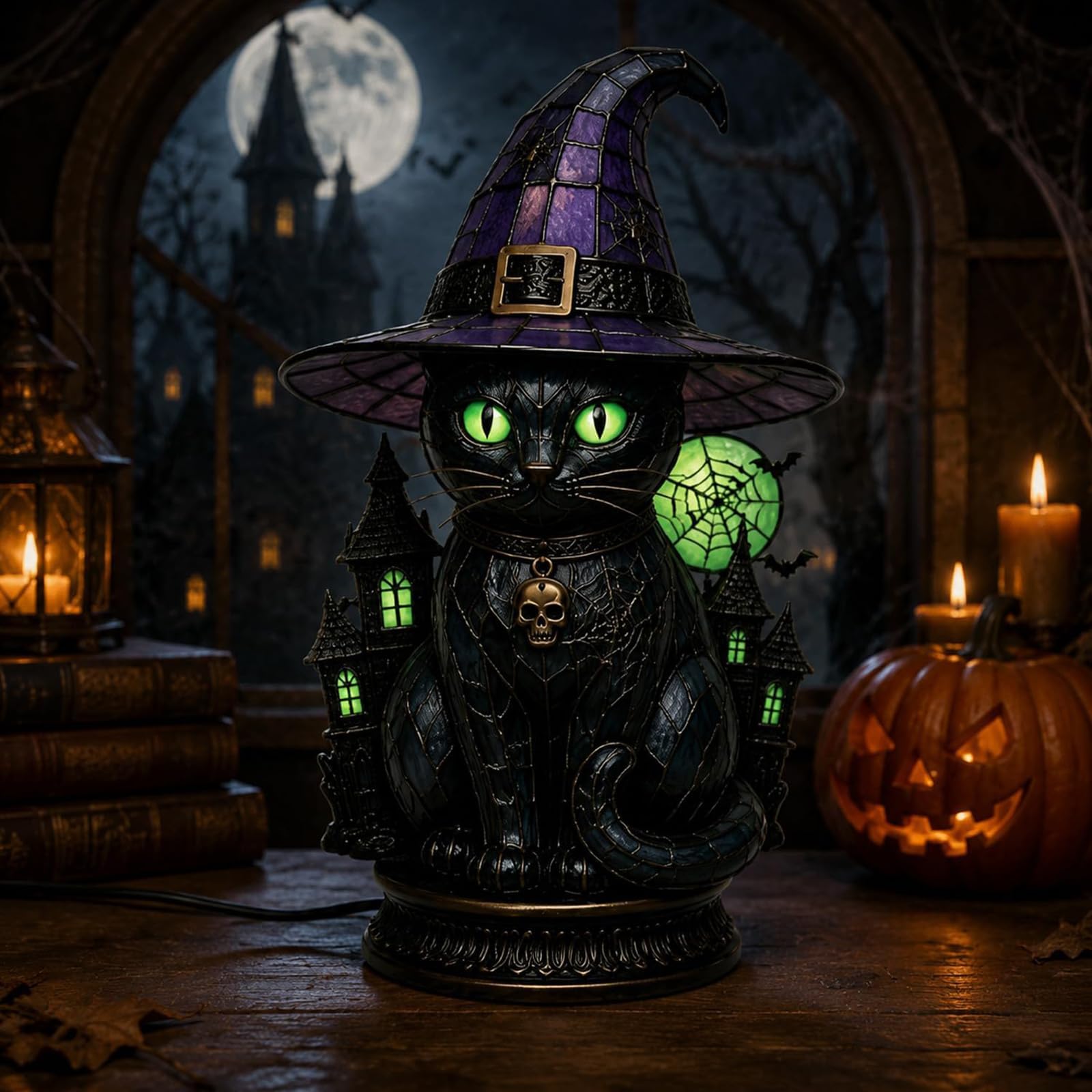 Stained Glass Witch Hat Lamp, Gothic Witch Hat Night Light