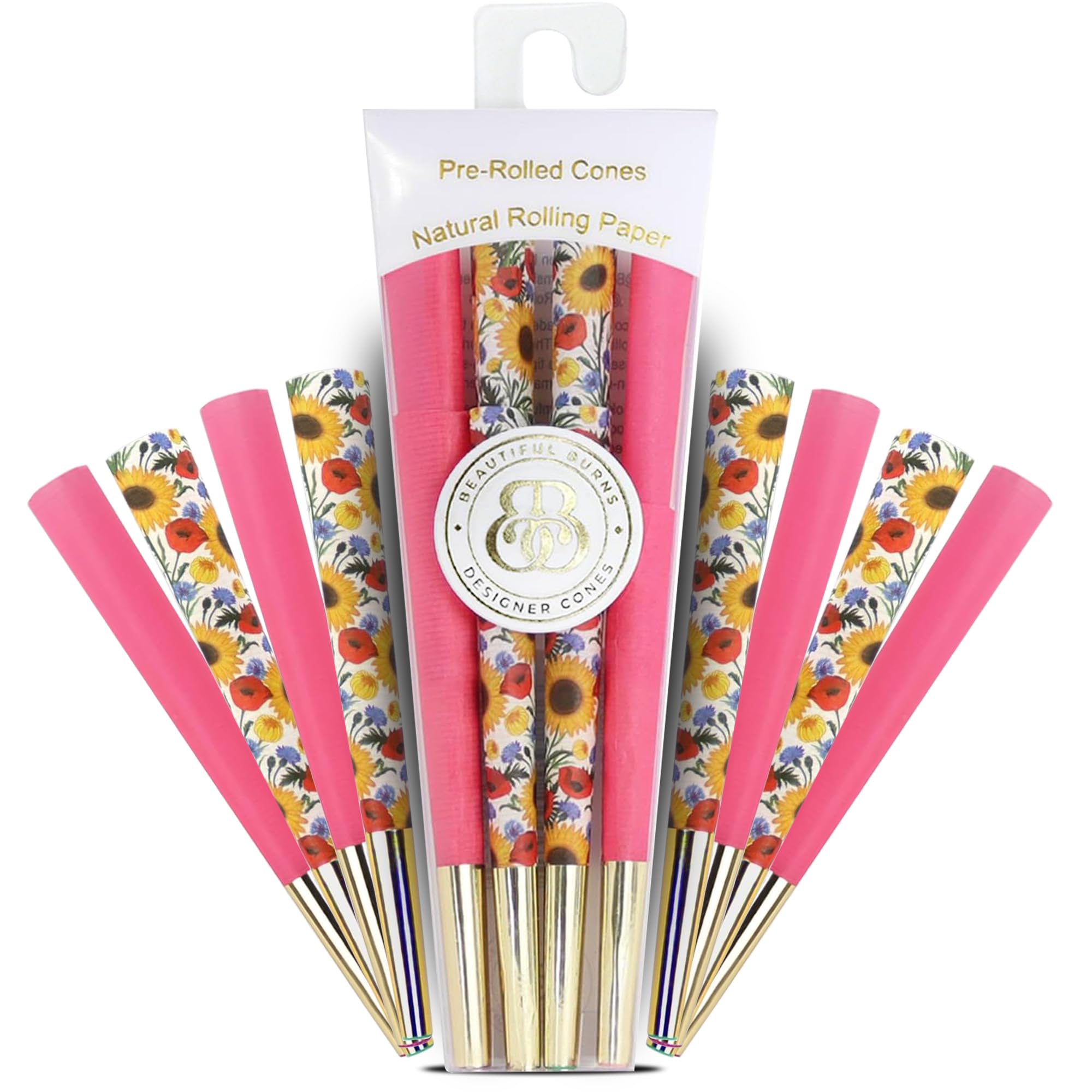 Beautiful Burns, Picnic Puff, Power Pink & Sunflower Salutation Pre-Rolled Cones - 8 Pack of Pre Roll Cone Shells