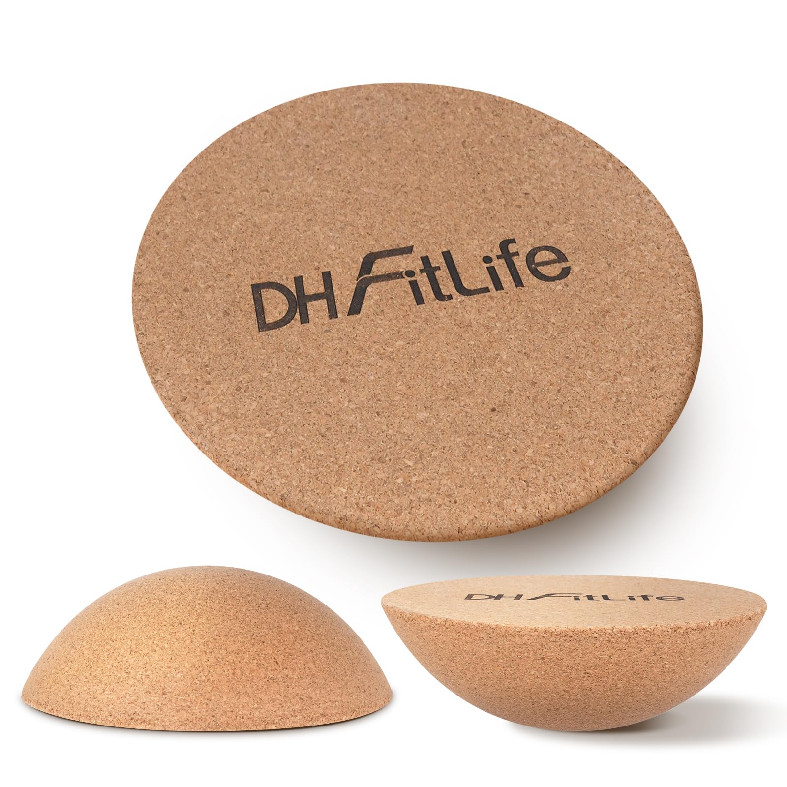 DH FitLife Media Esfera de Corcho para Balance Board Surf, 30x10cm, Pelota 360°, Compatible con Todos los Balance Boards, 100% Corcho Natural, Antideslizante, Respetuoso con el Suelo