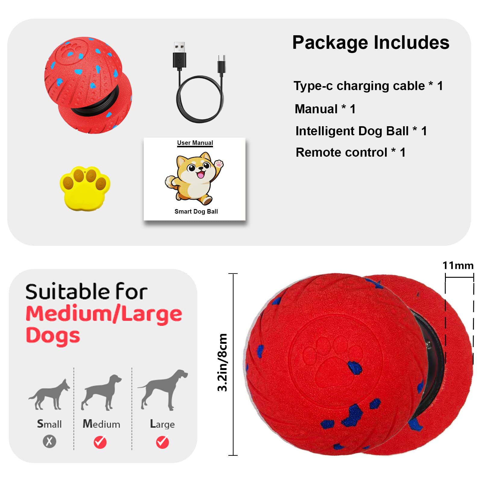 Balle intelligente pour chien télécommandée : jouet interactif rebondissant automatique, vibration et saut, Duraspin durable pour mâcheurs agressifs, rechargeable, pour intérieur et extérieur