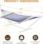 Lazy Daze Hammocks 12FT Double Rope Hammocks, 2 Person Hand Woven Cotton Hammock with Spreader Bar for Outside, Patio, Poolside, FIT 13-15 FT Stand, Max 450 Lbs, Blue, 141 x 57 inches