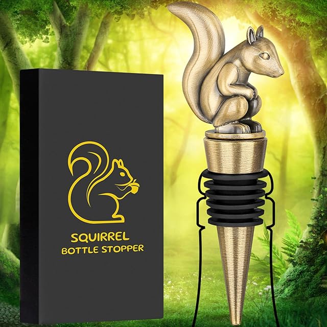 LKKCHER Squirrel Wine Stopper, Wine Gifts for Men Women, Bottle Stoppers for Wine Champagne, Birthday Gifts, Wine Saver, Wine Accessories, Bronze
