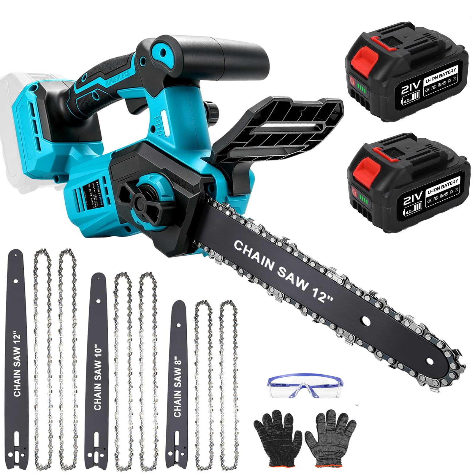 Batería motosierra compatible con baterías de 21 V 4000 mAh cargador 8 10/12 pulgadas