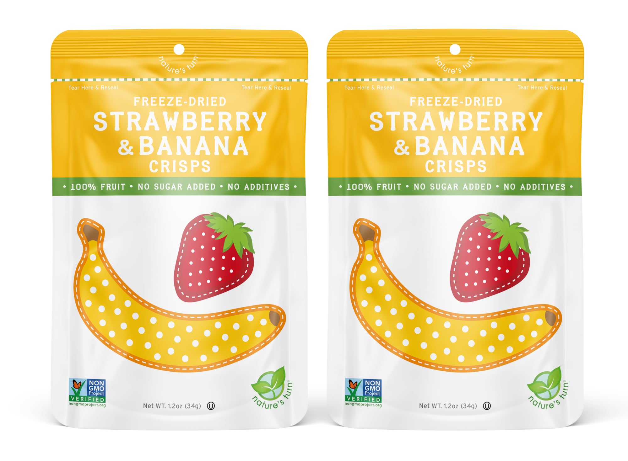 Nature’s Turn Freeze-Dried Fruit Snacks, Strawberry Banana Crisps, Pack of 2 (1.2 oz Each)