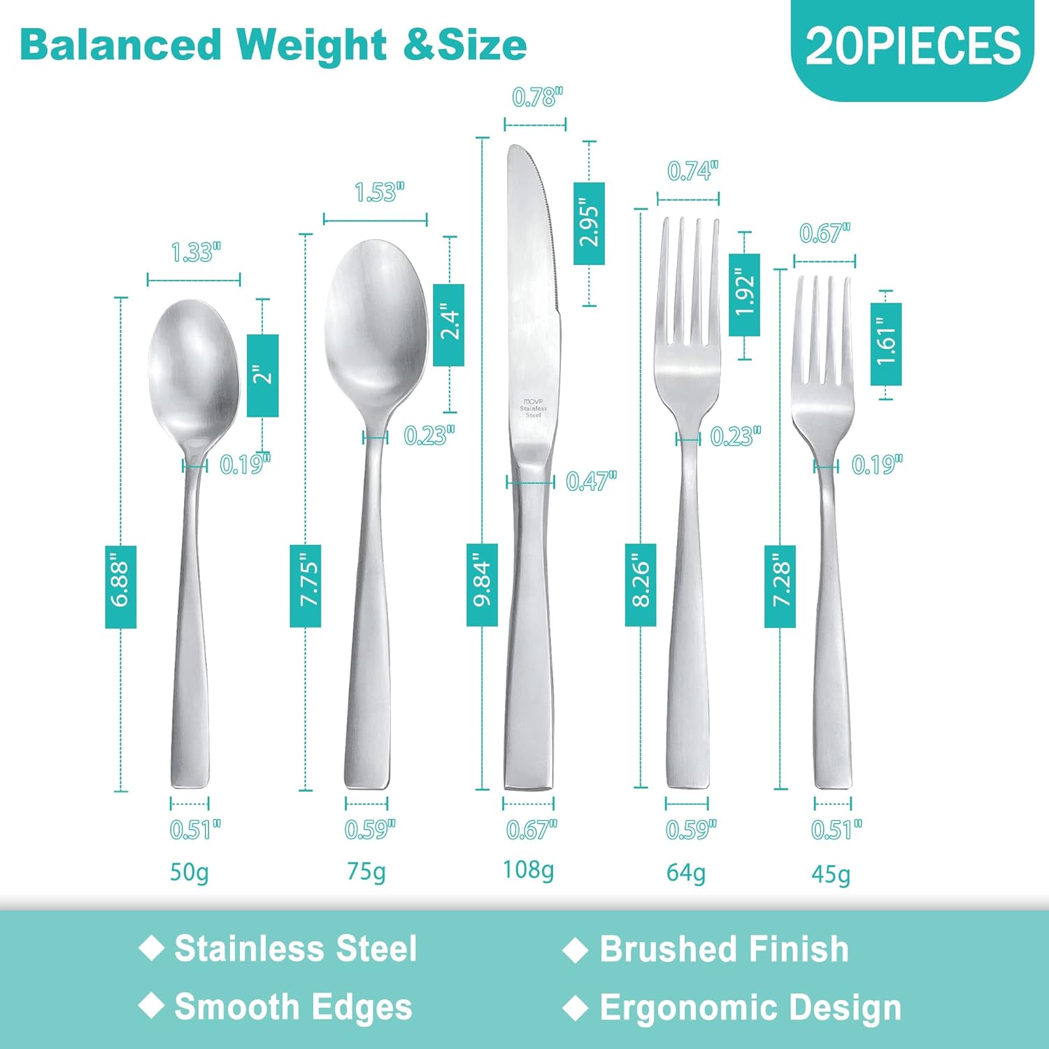 Gеt Sресіаl Prісе Silverware Set,MOVP 20-Piece Stainless Steel Cutlery Set,Service for 4,Matt Finish,Strong and Rust-Proof,Dishwasher Safe and Won’t Fade,Suitable for Parties,Family,Christmas and Outdoor Camping Tор Rаtеd Silverware Set,MOVP 20-Piece Stainless Steel Cutlery Set,Service for 4,Matt Finish,Strong and Rust-Proof,Dishwasher Safe and Won’t Fade,Suitable for Parties,Family,Christmas and Outdoor Camping