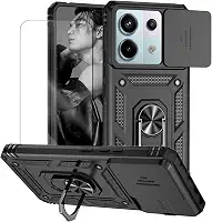 Capa para Xiaomi Poco X6 e Redmi Note 13 Pro 5G Capinha | com 2 peças de protetor de tela temperado com janela deslizante da câmera e suporte para telefone incluídos - Preto