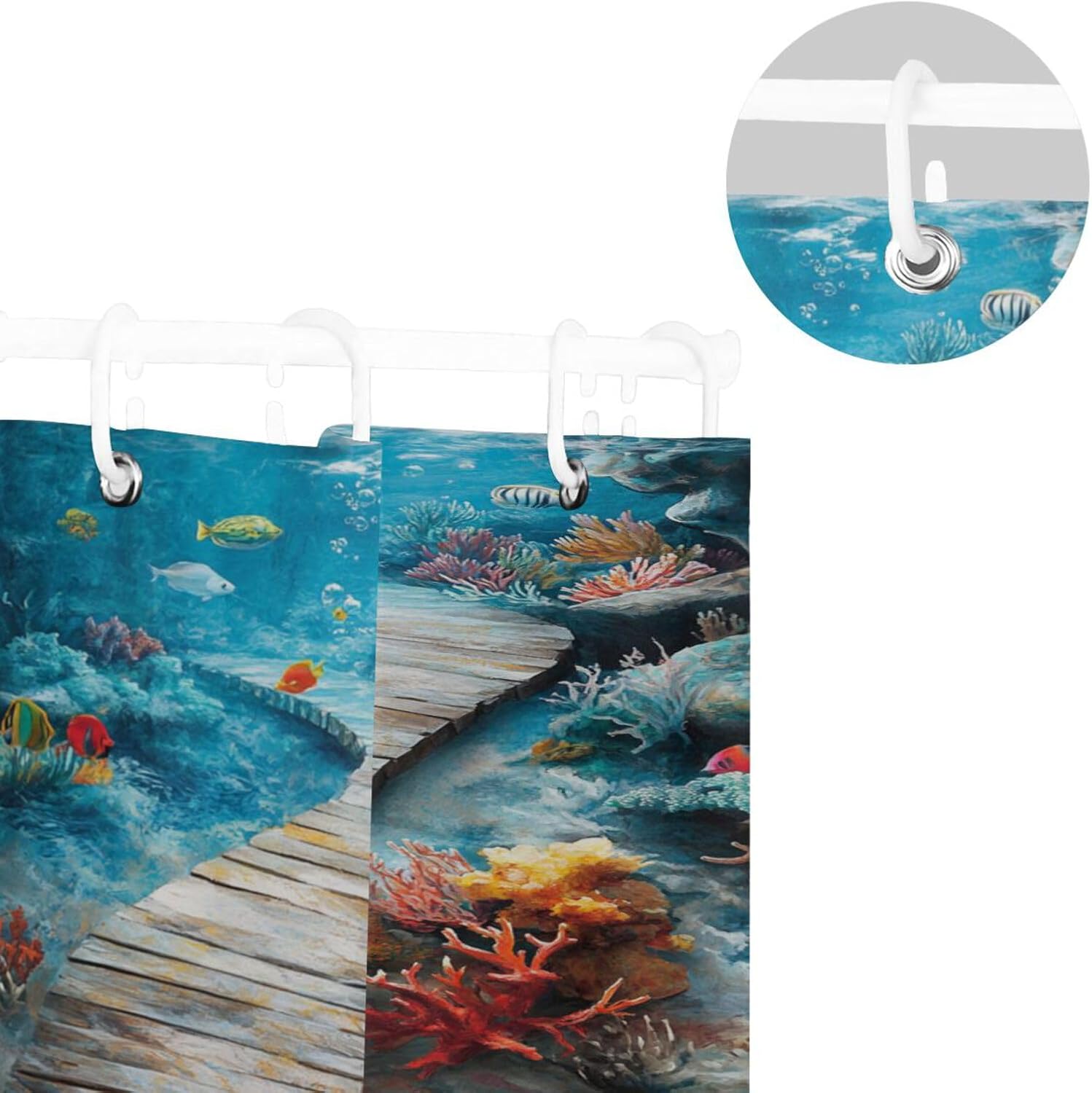 72x72 Inch Cloth Water Proof Shower Curtain Decorative with Washable Curtain Shower Liner Long for Bathroom Accessories Sets 3D Creative Floor Painting Ocean Underwater