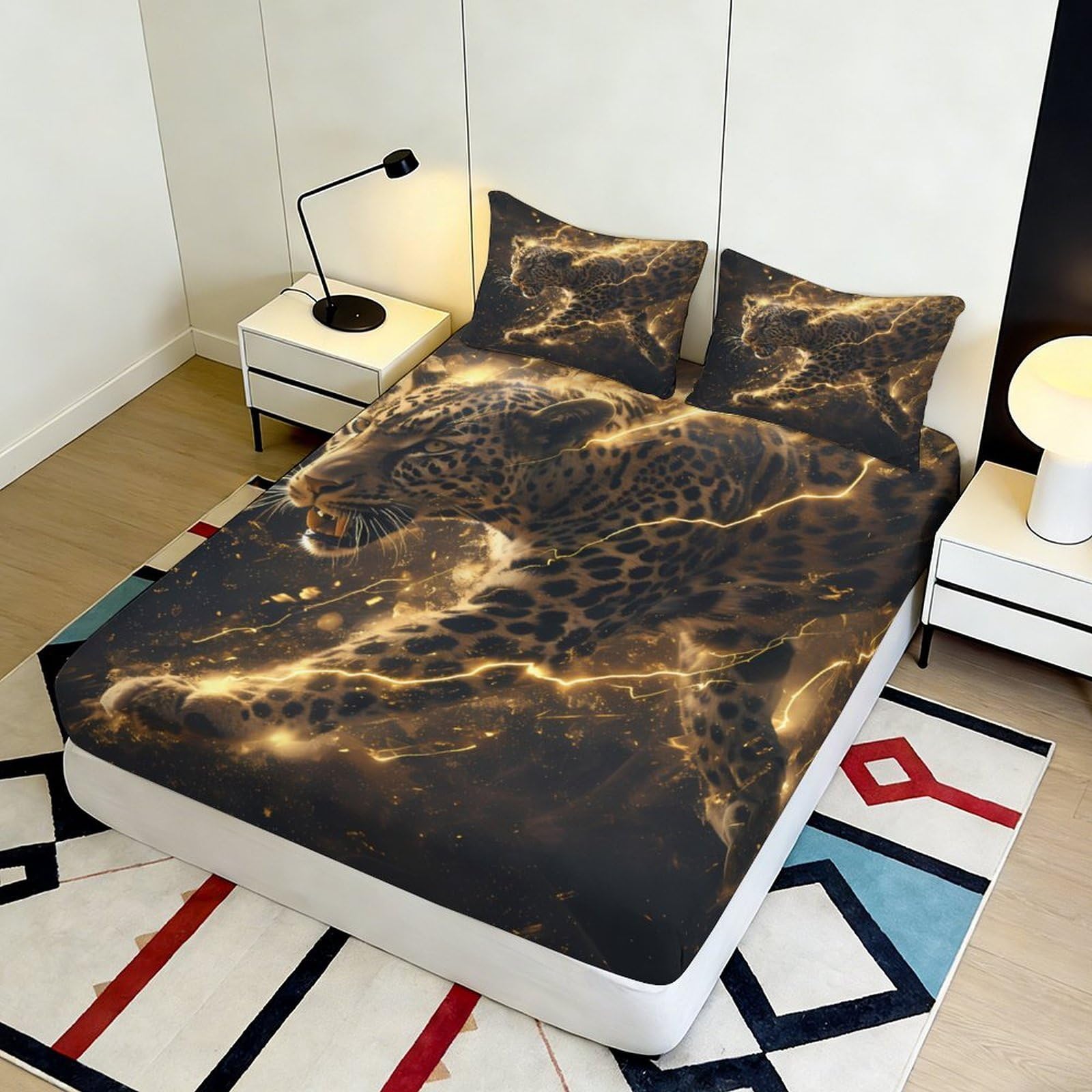 Lenzuolo con stampa leopardata 3D, in microfibra, antiscivolo