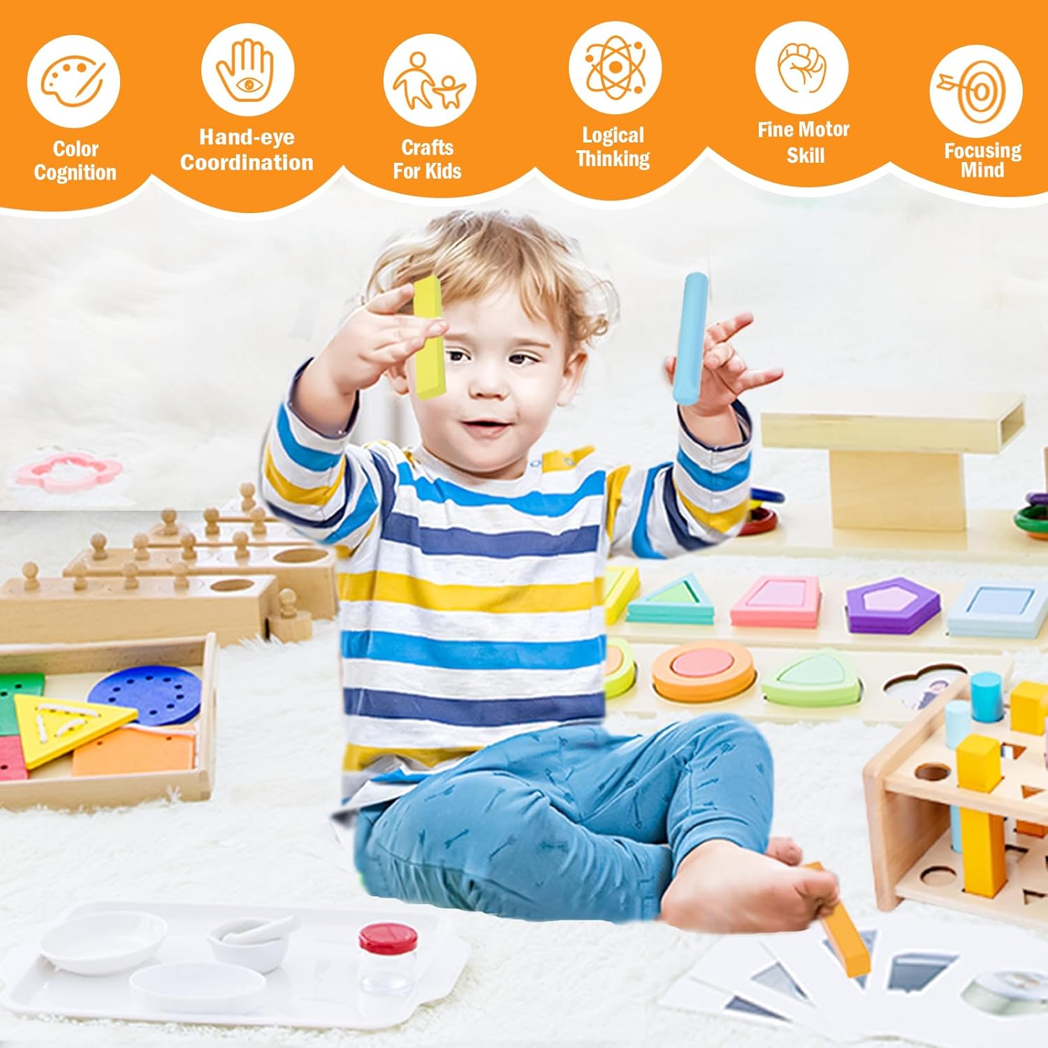 Adena Montessori Play Kit for 22-24 Months Baby Developmental Playset for Toddlers Preschool Learning Toys, Medium