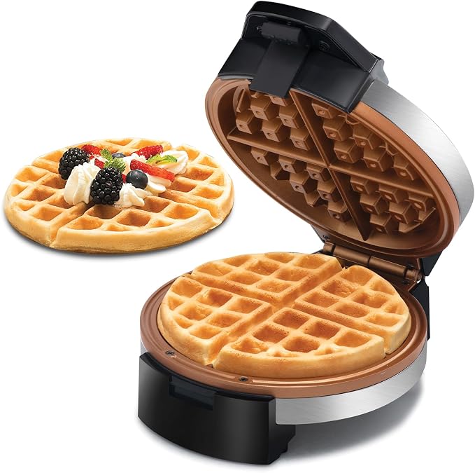 Gourmia Belgian Waffle Maker – Nonstick Waffle Ceramic Coating Plates with Browning Control &Indicator Lights to Make Thick Fluffy Waffles from Light to Dark - Compact, Quick Heat Up, Upright Storage