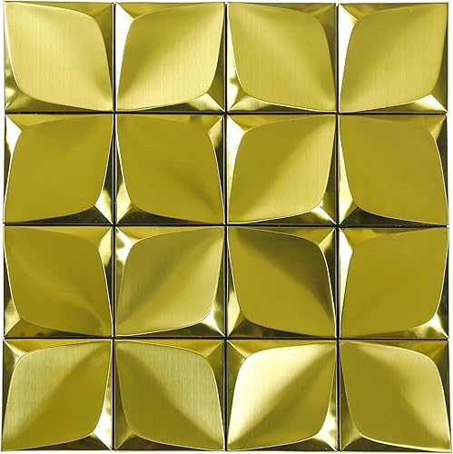 KASARO 10 piezas de azulejos para despegar y pegar, azulejos de acero inoxidable 3D para pared de cocina, azulejos de mosaico de metal, azulejos