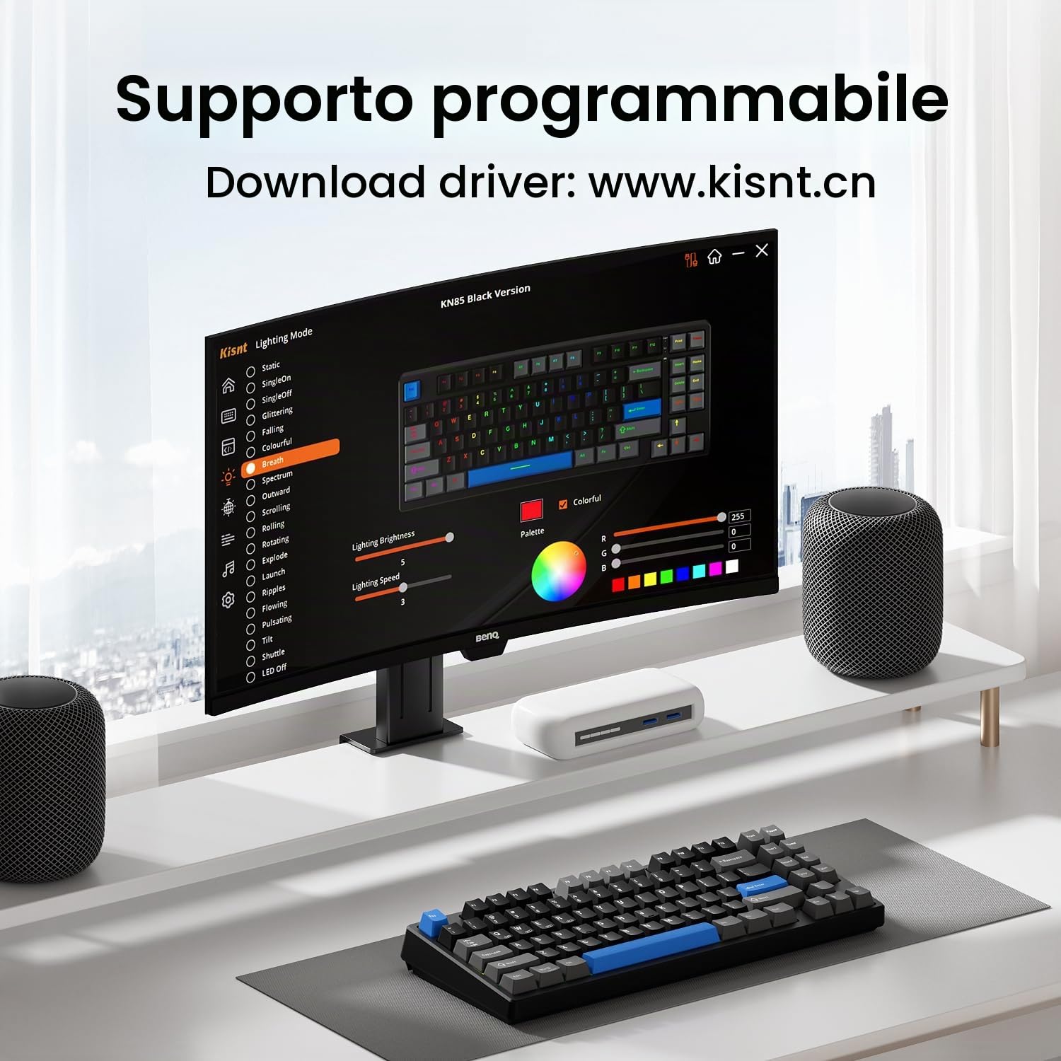 Kisnt Tastiera meccanica wireless, guarnizione montata con suono cremoso, Bluetooth/2,4 GHz/USB-C, hot swap personalizzato, retroilluminazione RGB, layout compatto al 75% per gaming/digitazione/Win