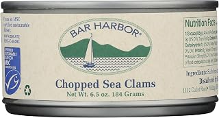 Bar Harbor Chopped Surf Clams 6.5 oz | Sweet Tender All-Natural Maine Clams for Chowder Pasta Soups
