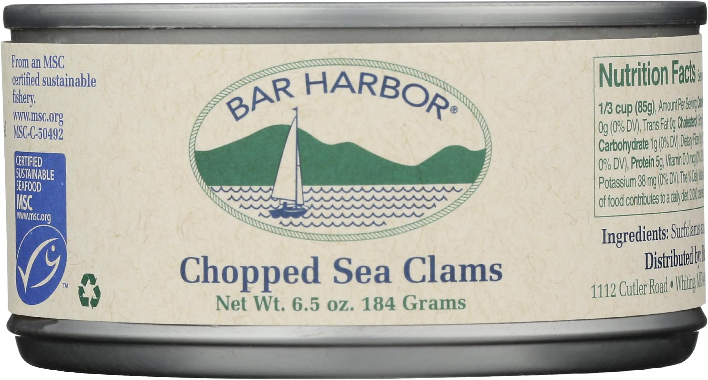 Bar Harbor Chopped Surf Clams | Sweet and Tender | 6.5 oz (184 grams) can