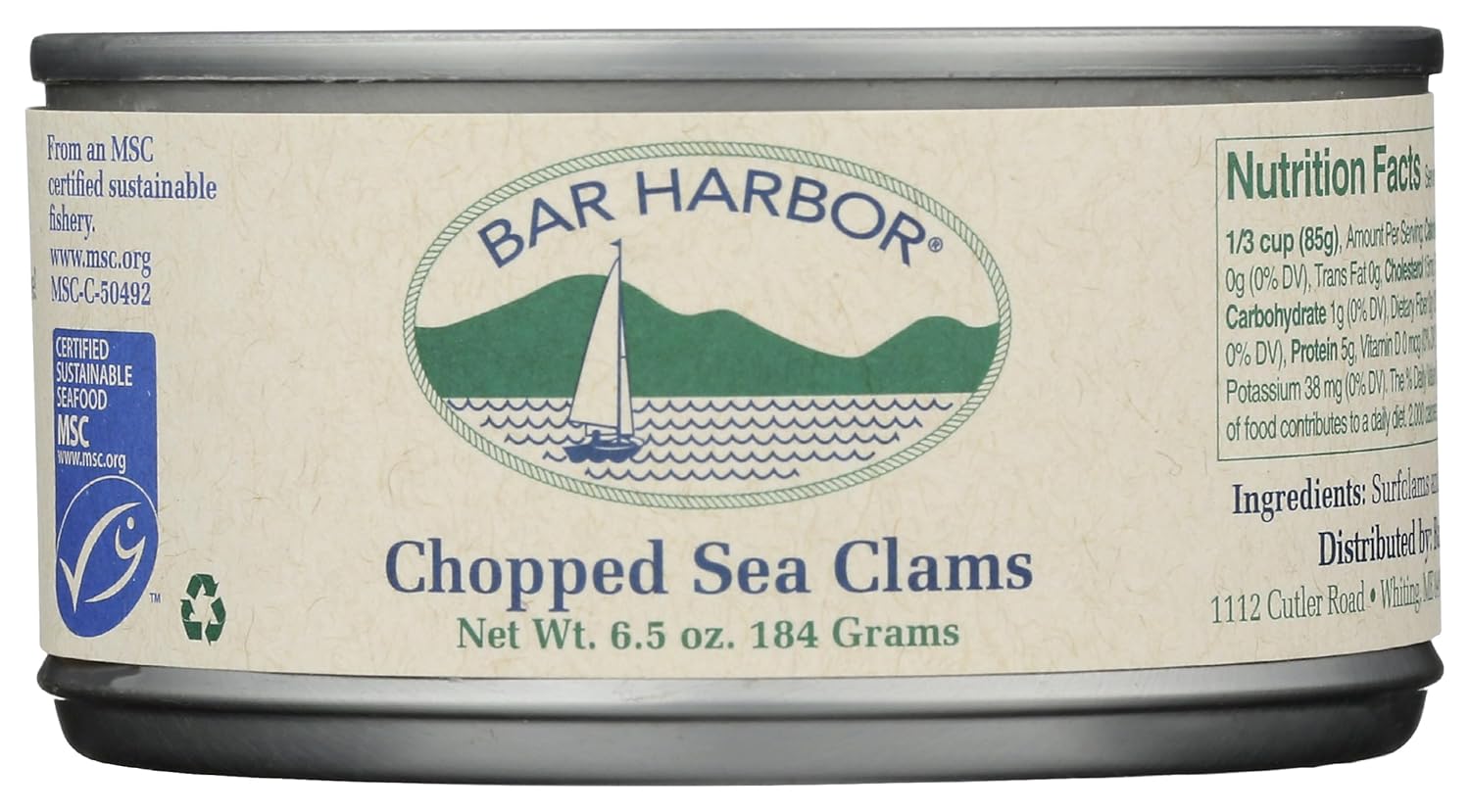 Bar Harbor Chopped Surf Clams 6.5 oz | Sweet Tender All-Natural Maine Clams for Chowder Pasta Soups