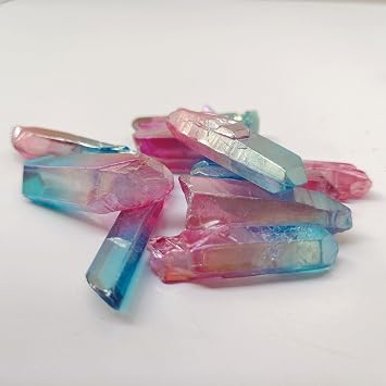 Crystal Healing Meditation Decoration Angel Quartz Wand Natural Redbluetwo Tune Electroplating Crystal Point Specimen Polished Healing Home Decoration Size 100g